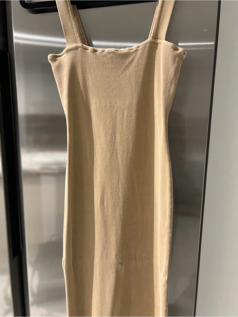 Tularosa Ribbed Square Neck Midi Dress in Tan